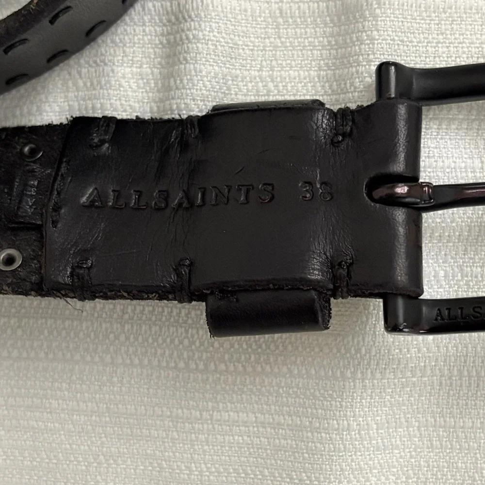 AllSaints Men’s 42.5” Black Leather Studded Belt  Punk Minimal (B134)✨